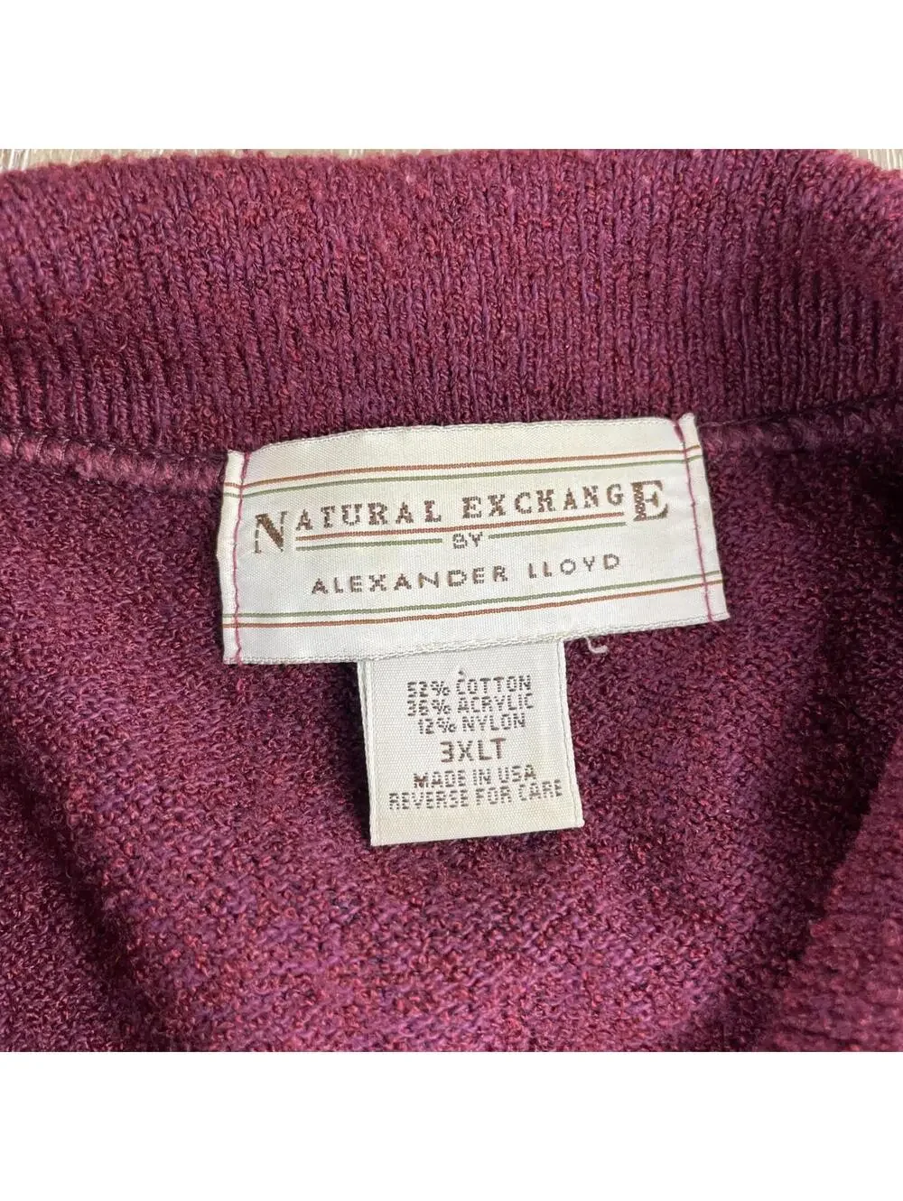 Vintage Natural Exchange Alexander Lloyd Sweater Henley Men's 3XLT Maroon